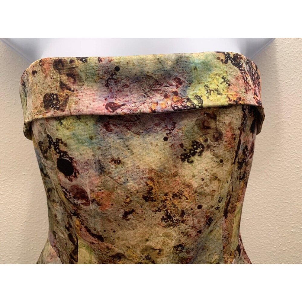 McGinn Anthro Strapless Dress Sz 0 Cooling Magma Watercolor Artsy Cocktail Party - Picture 5 of 7